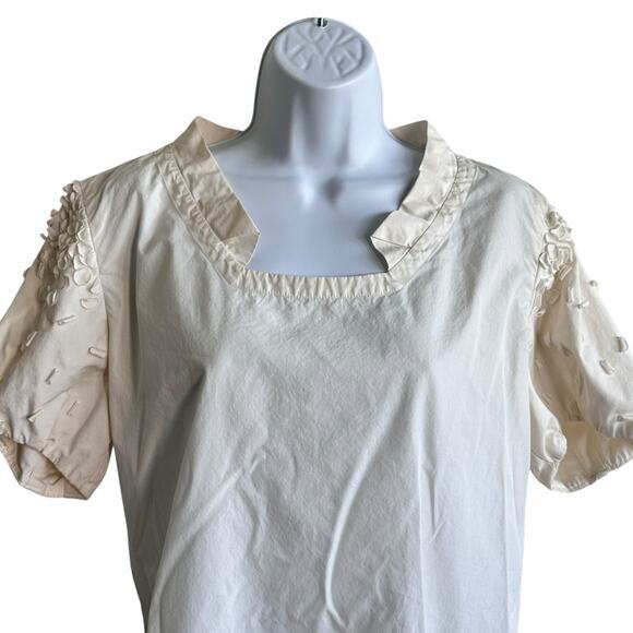 Issey‎ Miyake off-white appliqué short sleeve blouse top size 4 - Picture 5 of 12